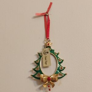 Premier Designs Vintage Goldtone Enamel Christmas Tree Ornament Frame